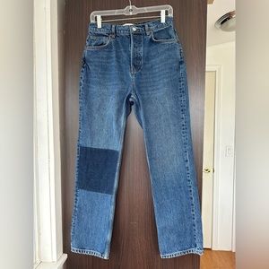 Reformation cynthia high rise straight button fly medium wash patch jeans sz.28